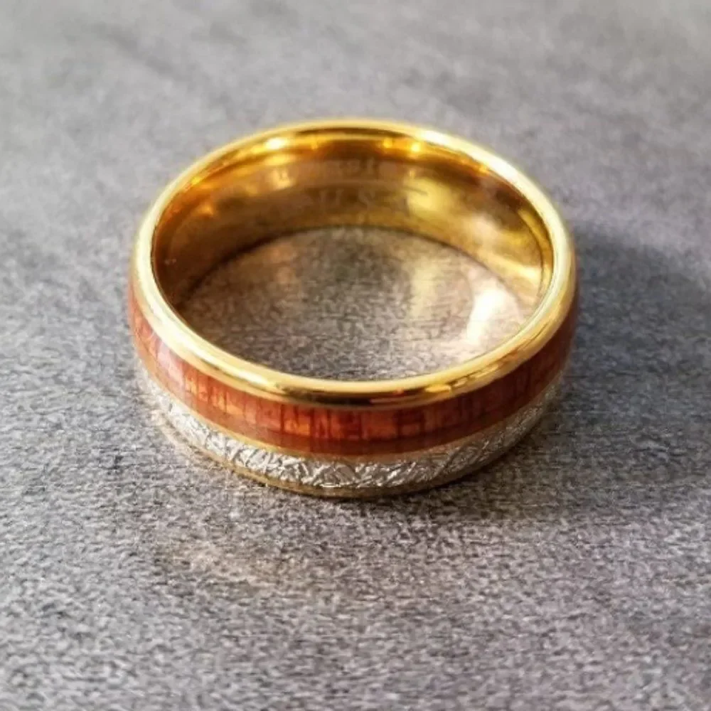 Men's Gold Meteor and Koa Wood Tungsten Wedding Ring - Wedding Ring For Him